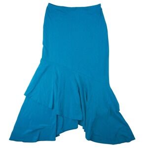 Vintage SILVERGATE Lightweight Teal Blue Asymmetrical Ruffle Maxi Skirt S